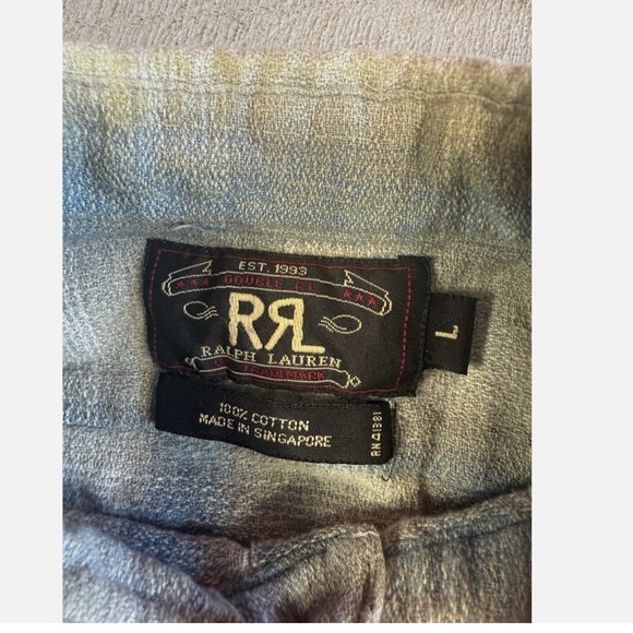 RRL Farrell Checked Cotton Flannel Shirt Blue / Tan Large Rare - Picture 2 of 7